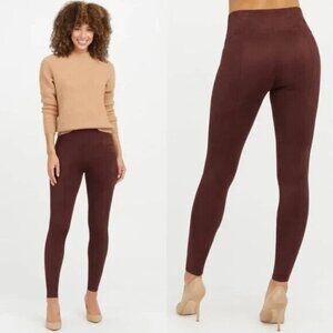 SPANX The Faux Suede Burgundy Legging Pants High Rise Dark Terracotta Medium